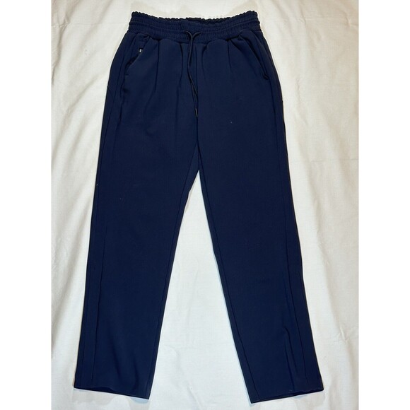 Athleta Metropolis Straight Leg Pants Womens 0 Navy Blue Elastic Waist Zip Ankle - Picture 1 of 15